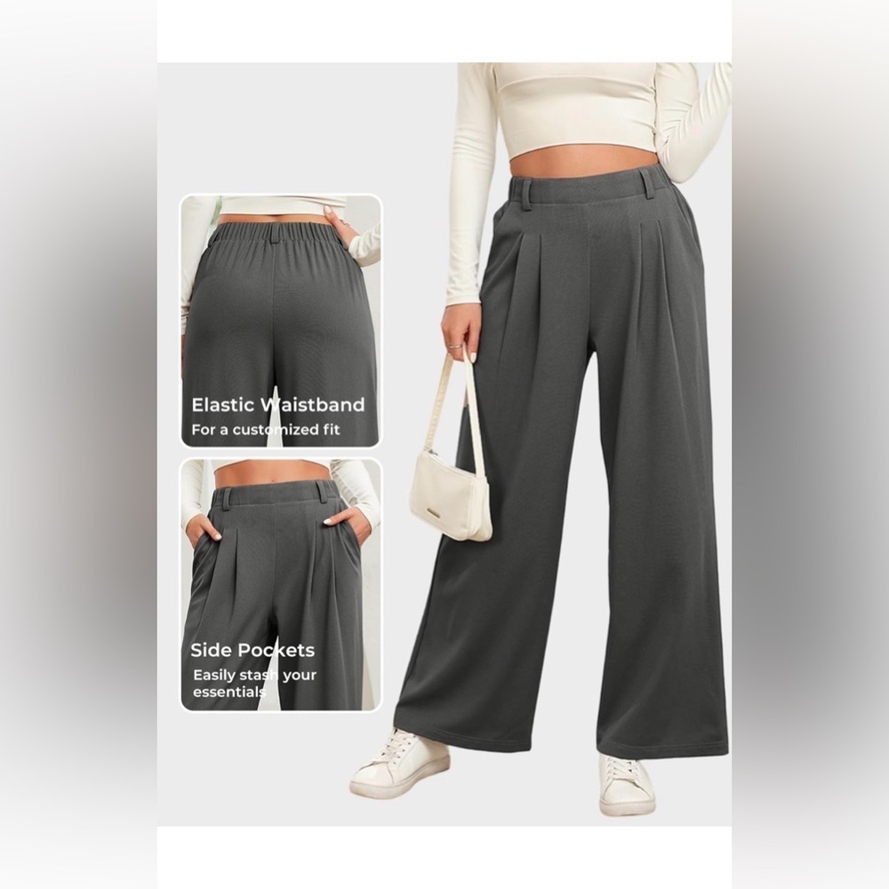 Evaless | Wide Leg Elastic High Waisted Waffle Knit Grey Pants | Size XL - Picture 2 of 9